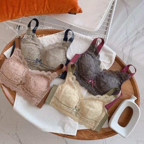 European Style Sexy Underwear Womens Bow Bra Sexy Lace Underwear Female Push Up Brassiere Fashion Solid Color Lingerie