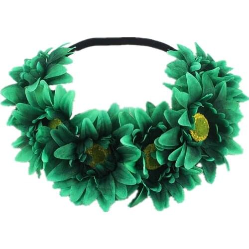 New St. Patricks Day Daisy Flower Crown Headband Dark Green Floral Wreat Headpiece Irish Garland for Party Female Hairband