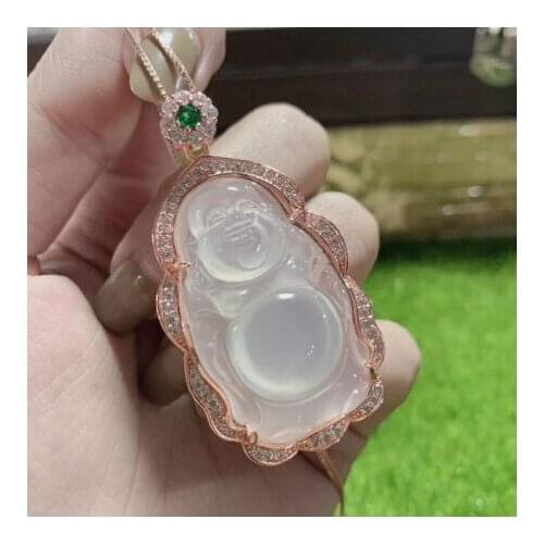 Natural Buddha white jade pendant with 925 sterling silver rose gold pendants necklaces add chain jade jewelry jade necklace