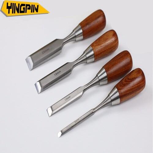 Factory sale 4pcs Chrome Vanadium Steel Wood Carving Set Wood Working Tools Flat Chisel Kit Carvers Graving Knife In Box chisel