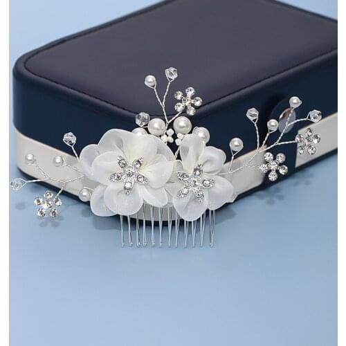 Luxury Wedding Hair Accessories Pearl Hair Comb Silver Color Rhinestone Flower Hair Clips Women Hair Jewelry Handmade Headpiece