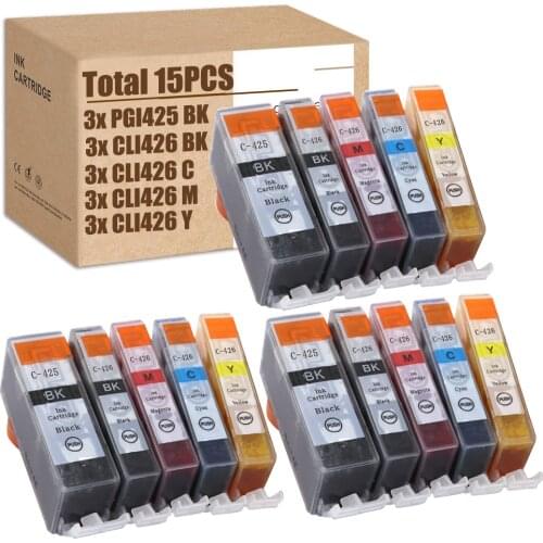 SZX 15PCS for Canon PGI 425 Ink CLI 426 Ink for Canon Pixma IP4840 IP4940 IX6540 MG5140 MG5240 MG6140 MG6240 MG8240 MX884 MX894