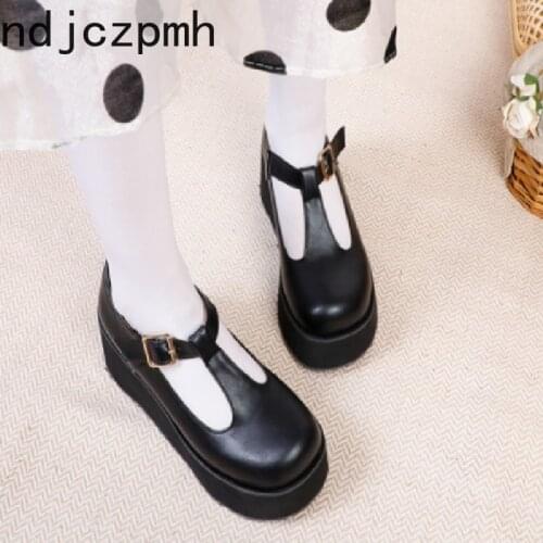 Women shoes loli sweet lolita shoes platform round head thick heel women shoes kawaii cosplay Mary Jane shoes big size 34-48