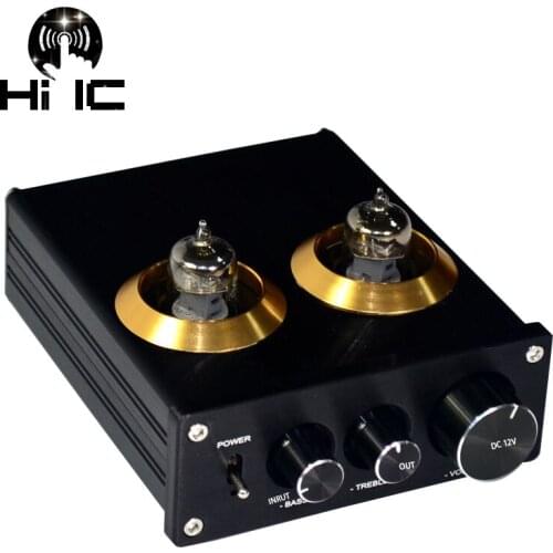 HiFi Bile Preamp 6J1 Vacuum Tube Amplifier Bile Buffer Preamp Stereo Tube Preamplifier With Treble&Bass Tone Control DC 12V