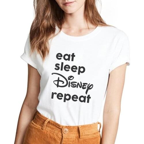 Winnie the Pooh Eat Sleep Disney Repeat Graphic Sweet Girl Cartoon Short Sleeve Spring Summer Lady Tops Tees Female Tshirt Women