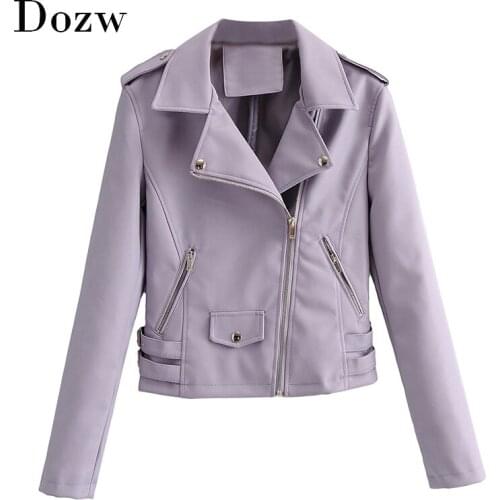 2020 Chic PU Faux Leather Jackets Women Solid Color High Street Motobike Jacket Long Sleeve Fashion Outerwear Coat
