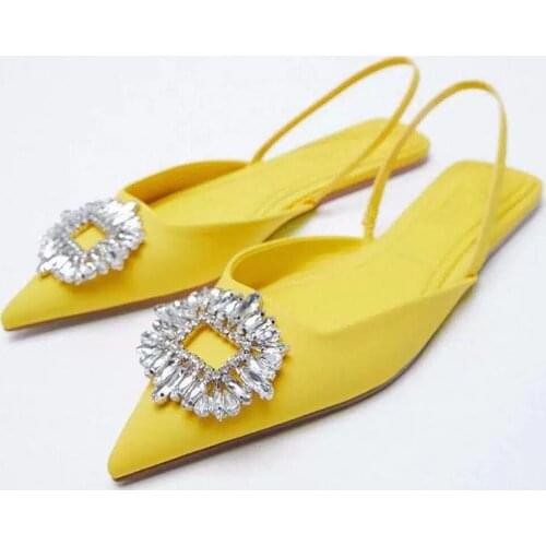 Crystal pointed toe women slingbacks flat casual women dress shoes