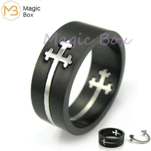 L316 stainless steel cross ring can be separated fashion Korean women models black plated ring friendship friends