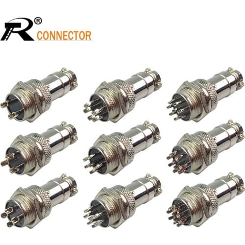 1Set GX16 XLR 16mm 2 3 4 5 6 7 8 9 10 Pin Female Plug Male Chassis Mount Socket Aviation Connector High Quality