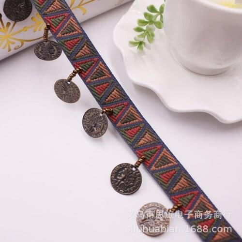 1 yards Ethnic Style Sequins Beads Tassels Lace Knitting Ribbon DIY Craft Luggage Clothing Sewing Applique Accessories Decor