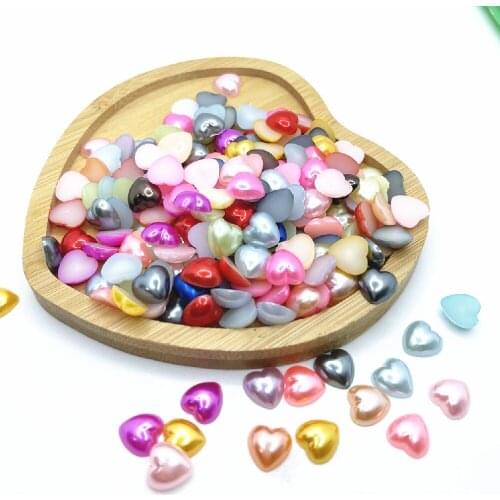 10mm 100CS Multi Color Craft ABS Imitation Half Heart Pearls Flatback Pearls Resin Scrapbook Beads Decorate Diy