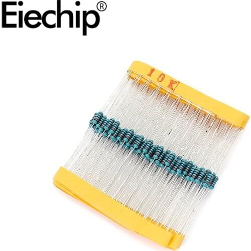 100pcs/lot 1/4W 1% Metal film resistor 0.25W resistance 10K ohm Throught Hole