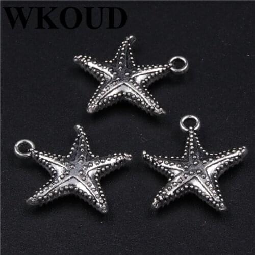 15pcs Silver Plated Starfish Charm Fashion Necklace Bracelet Pendant DIY Jewelry Handicraft Making 22*21mm A210