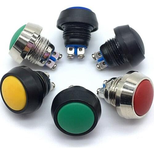 2pcs 12mm Waterproof Momentary 1NO Domed Push Button Switch Screw Feet Self-Reset Button Alumina Black Button Multi Color