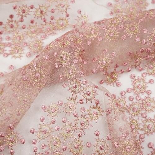 1yard/Pack Embroidery Flower Bean Color Lace Fabric DIY Lady Dress Sewing Material Cloth V2752