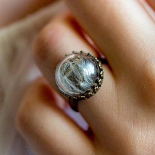3PCS Real Dandelion Ring Dandelion Wish Ring Crown Base Ring Setting Terrarium ring Gift for her