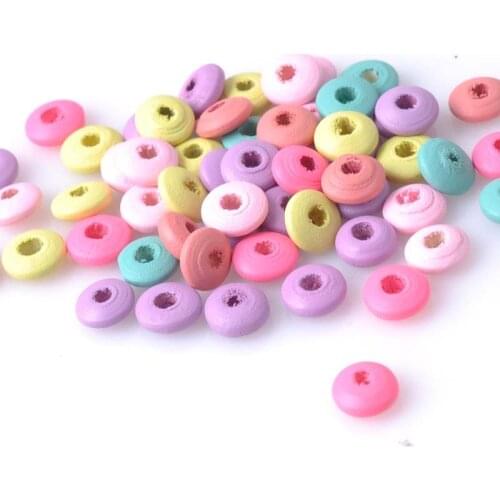 5x10mm 400pcs Mixed Color Flat round Wooden Wheel Beads Fit Jewelry DIY MT0559