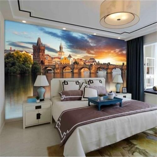 Beibehang Custom wallpaper 3d murals beautiful European architecture background wall waterfront city scenery wallpaper 3d mural