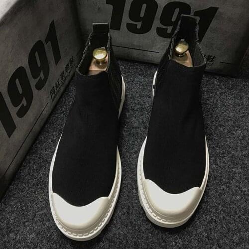 B-2020 Fashion Casual Ankle Boots Spring Autumn Flock Leather Decoration Riding Boots High Top Hip Hop Men Boots