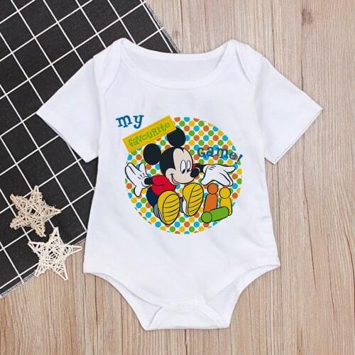 Newborn Baby Girl Rompers White Baby Clothes ChildrenS Fashion Mickey Mouse Disney Print Kid Summer Jumpsuit Boy Baby Apparel