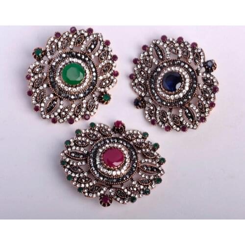 Funmor Clearance Turkish Royal Style Antique Gold Color Brooch Pin Crystal Resin Jewelry Women Party Bag Scarf Suit Accessories