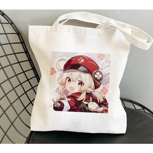 Canvas Bag Shopper Bag Genshin Game Kawaii Anime Shopping Bags Handbags Shoulder Bag Casual Handbag Women High Capacity Eco Bag
