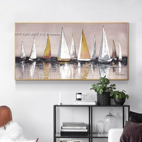 The High Quality Ship Color River Wall Art Canvas Handpainted Cuadro New Modern Abstract Painting Mural Pictures for Home Decor
