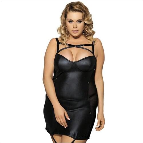 Plus Size Nightclub Corset Lingerie Sexy Erotic Underwear Temptation Lace Patent Leather Stitching Halterneck Black Pajamas Q128