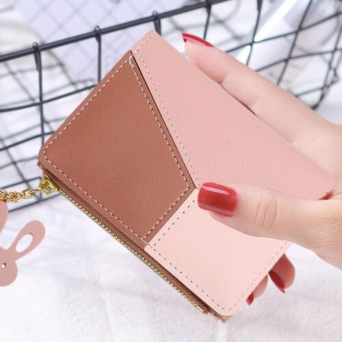 Women Girl Geometric Cute Pink Wallets Pocket Purse Card Holder Patchwork Wallet Lady Female Fashion Short Coin Money Purse