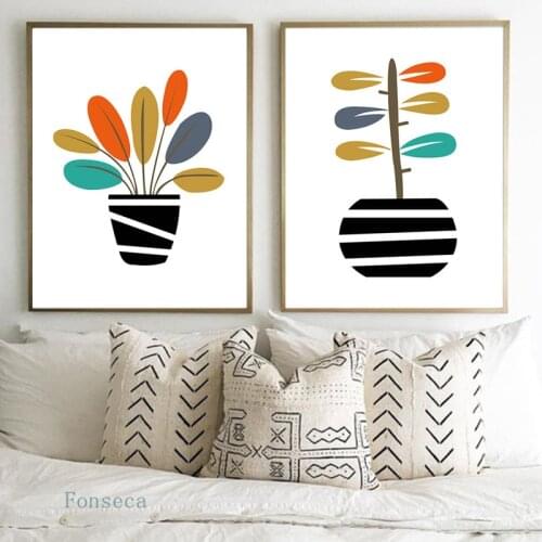Colorful Plants Leaf Canvas Painting Nordic Minimalist Geometric Poster Abstract Print Wall Art Home Decorative Pictures