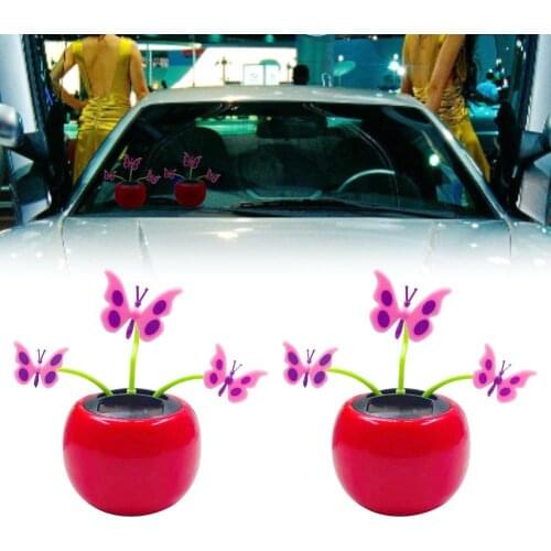 Creative Plastic Solar Power Butterfly Car Ornament Flip Flap Pot Swing Kids Toy