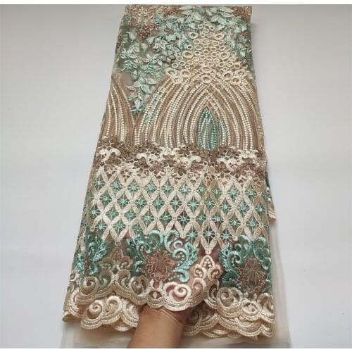 Latest African Lace Fabric Tulle Lace Fabric With Beads High Quality African Nigerian Wedding Fabric WH0934