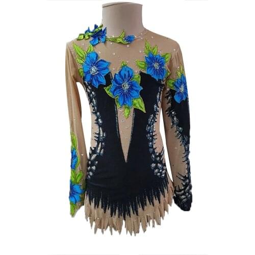 LIUHUO Girls Rhythmic Gymnastics Leotards Women Teens Spandex Rhinestones Competition Ice Figure Skating Dress Wholesale