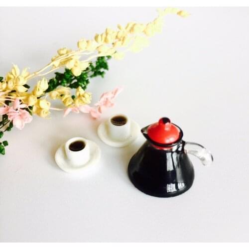1:12 Miniature Coffee Pot & Cup Saucer Simulation Game Dollhouse Mini Furniture Toy Food Kitchen Food Play Doll House Accessory