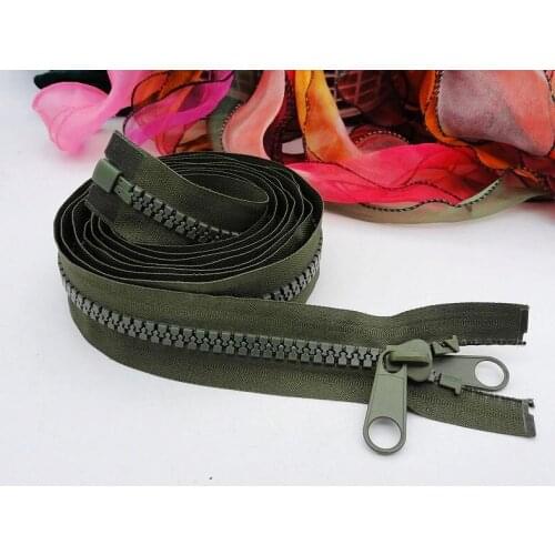Army green 10#resin zipper open end 220/250/350cm 1pcs for sewing sofa garage farms outdoor tent double sliders two-sided