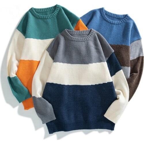 Knitted Pullover Mens Sweater Fashion Retro Striped Casual Pullover Mens 2021 New Fall/Winter Cotton Pullover Jersey de hombre