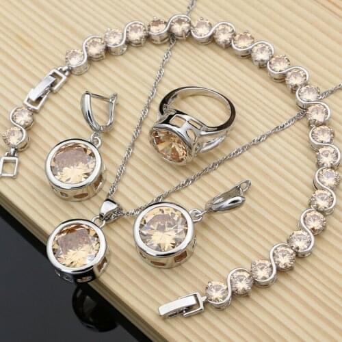Round Stone Jewelry Sets White Cubic Zirconia Earrings Stone Bracelet Kits Gifts for Women Dropshipping