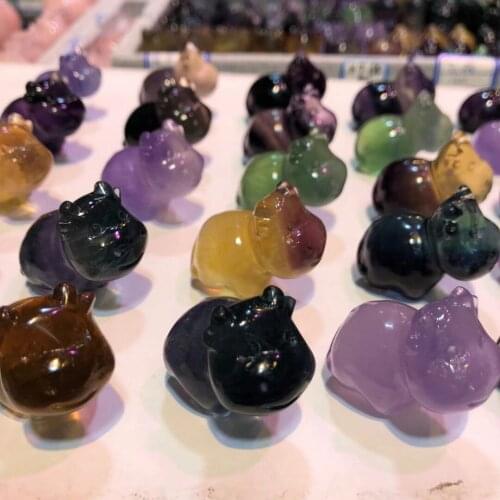 Natural polished gemstone rainbow fluorite Cattle carving crafts crystals healing for home decoration