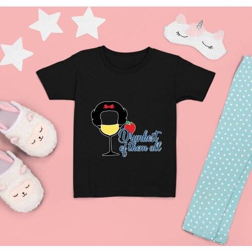 Drunkest Of Them All Letters Pattern Snow White Cartoon Kids T-Shirts Wine Glass Princess Summer New Products Fashion Trend Cute