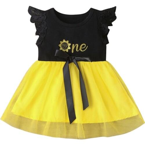 Newborn Infant Baby Girls Lace Hem Ruffle Sleeveless Dress Bow Casual Round Neck Party Birthday Dress for Girl Summer Dress D30
