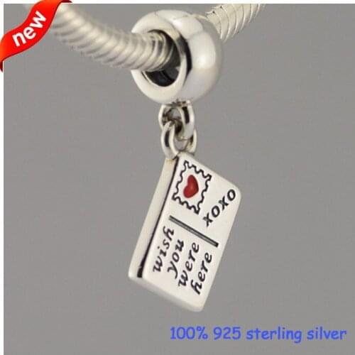 Postcard Silver Charms With Red Enamel Autumn Style New 925 Sterling Silver Beads DIY Jewelry Wholesale 09239