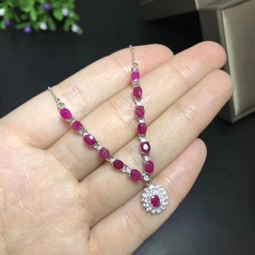 Natural red ruby stone Necklace natural gemstone Pendant Necklace S925 silver Fashion Elegant round Diana women wedding Jewelry