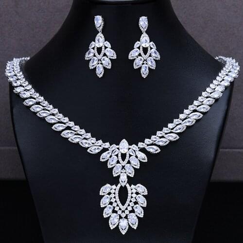 GODKI Luxury Noble Gorgeous Charm Crystal Pendant Necklace+Dangle Earrings Jewelry Set for Women Bridal Wedding Jewelry Sets