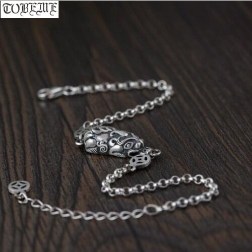 Handmade 100% 925 Silver Pixiu Bracelet Vintage Sterling Good Luck Women Bracelet Fengshui Wealth Pixiu Beaded Bracelet