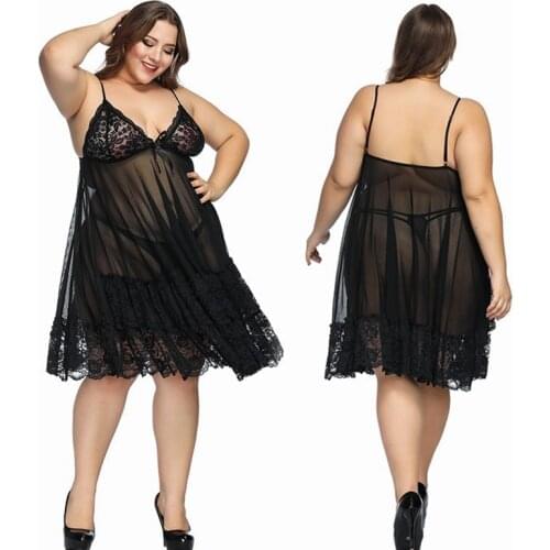 Sexy V-neck Beach Dress Women See Through Lace Sleepwear Lingerie Night Dress Sleeveless Ladies Satin Nightgown Plus Size