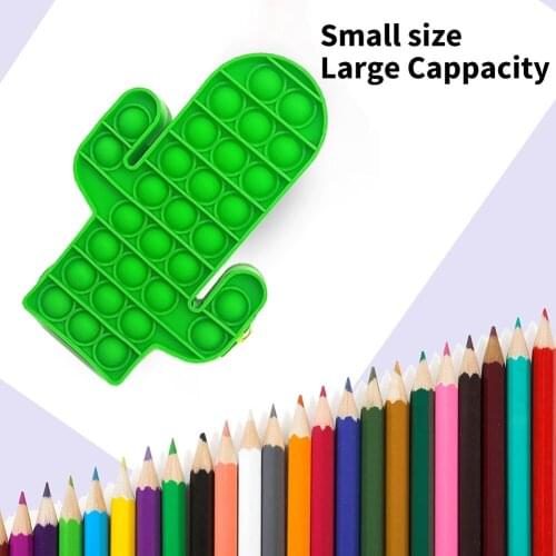 Silicone Cactus Push Bubble Pencil Case Sensory Fidget Toy Anti-stress Autism Stress Relieve Educational for Adult Kids Pen Bag