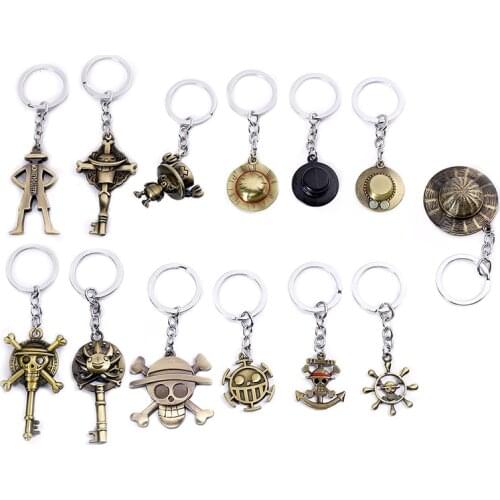 Vintage One Piece Keychain Creative Metal Luffy Pirate Pendant Car Keyring Straw hat skull Anchor Jewelry Chaveiro For Men Women