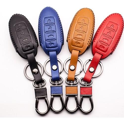 High quality leather hand sewn car key cover for Nissan Altima Qashqai X-Trail T31 32 Tiida Almera Juke Note Primera Teana March