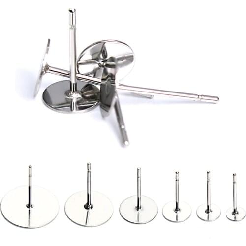 XINYAO 100pcs Stainless Steel Blank Earring Stud Base Fit 3 4 5 6 8 10 12 mm Cabochon Cameo Settings DIY Jewelry Making F2191