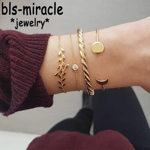 YC-UPGO Bohemian Leaves Bracelets Multilayer Set For Women 2018 Fashion Friend Gifts Chains Charm Twisted Bracelet Jewelry